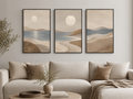 Coastal Moonlight Landscape Canvas Wall Art Print – 3-Piece Neutral Ocean Set