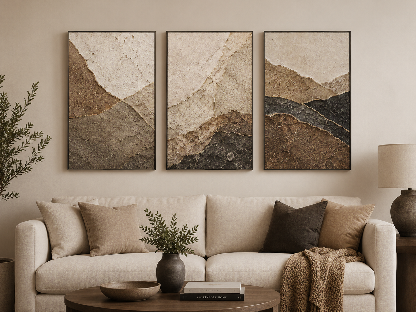 Mineral Mountain Layers Canvas Wall Art Print – 3-Piece Earth-Tone Texture Set