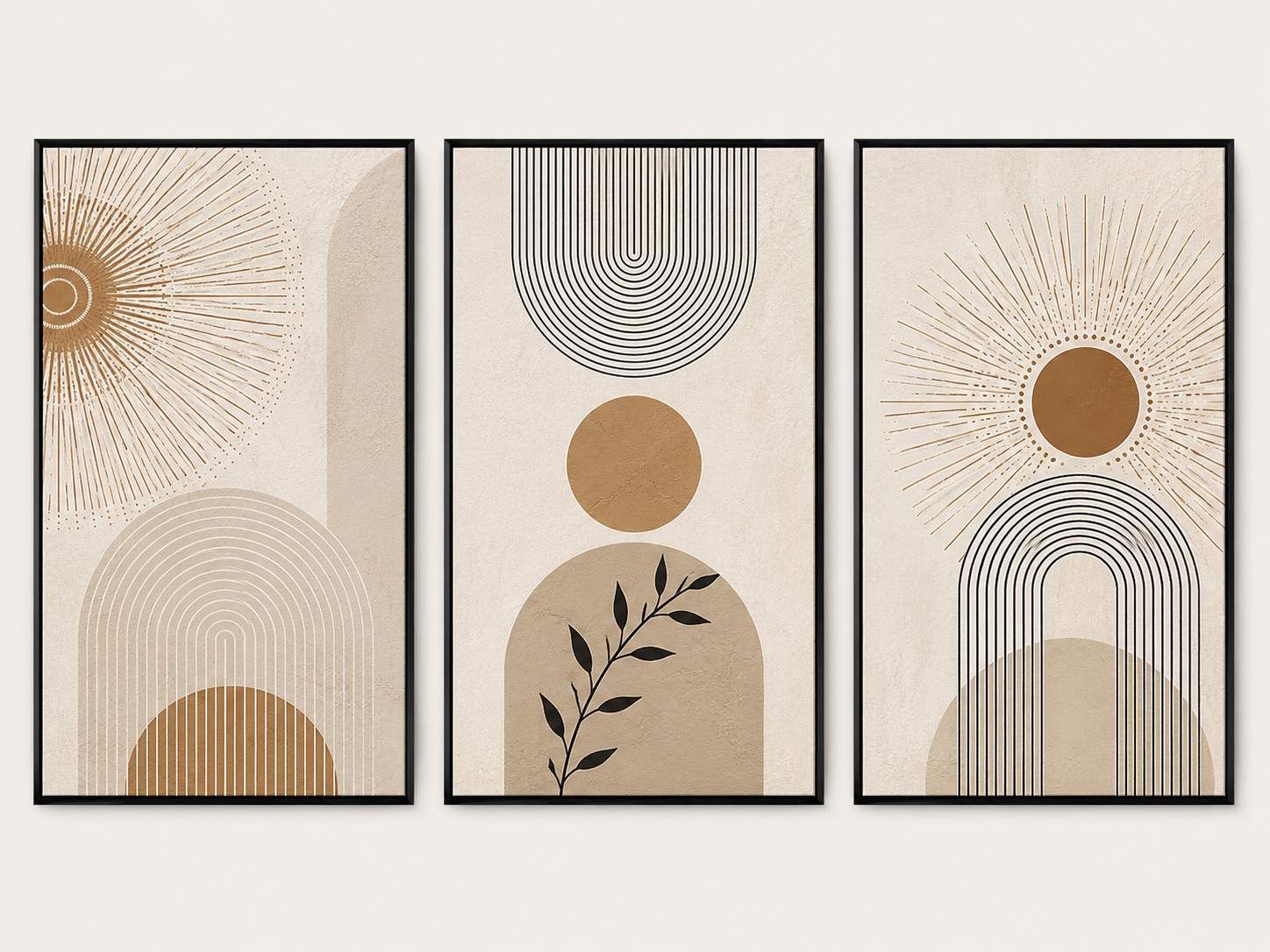 Golden Sunrise Geometry Canvas Wall Art Print – 3-Piece Framed Abstract Set