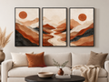 Terracotta Mountain River Canvas Wall Art Print – 3-Piece Abstract Landscape Set