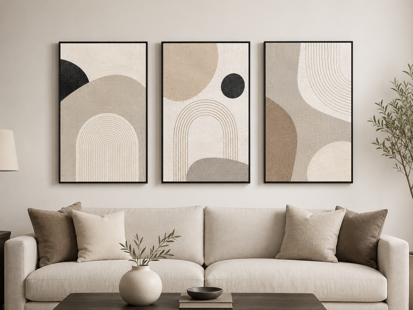 Modern Stone Arches Canvas Wall Art Print – 3-Piece Neutral Abstract Set
