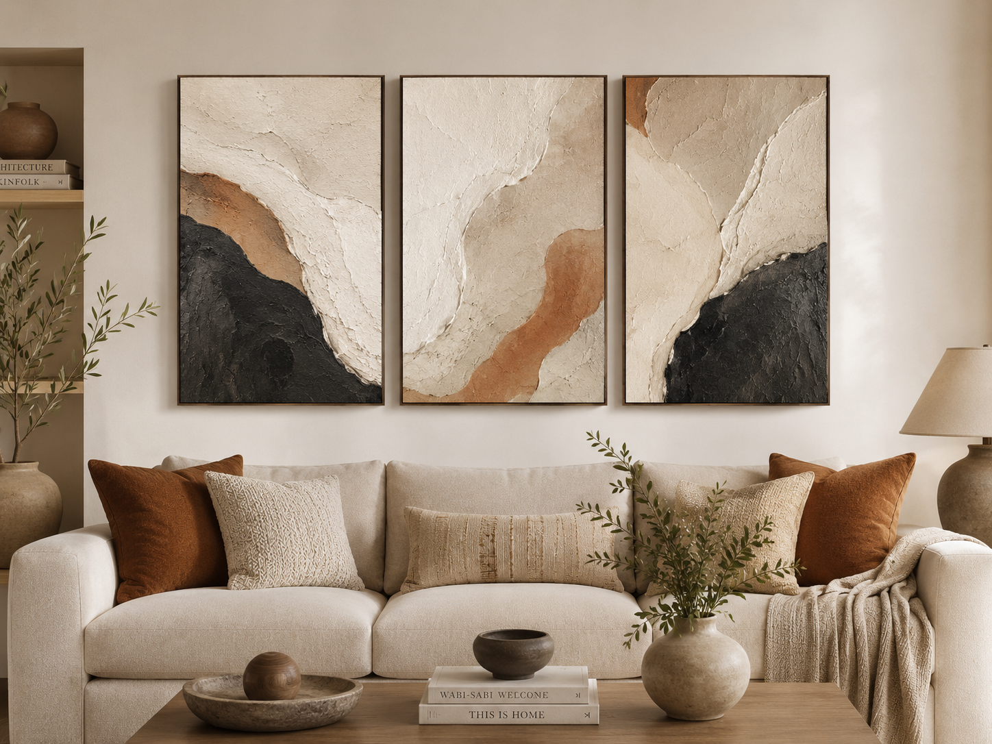 Organic Stone Flow Canvas Wall Art Print – 3-Piece Neutral Abstract Set