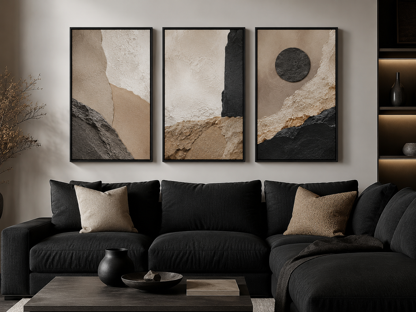 Modern Stone Contrast Canvas Wall Art Print – 3-Piece Natural Texture Set