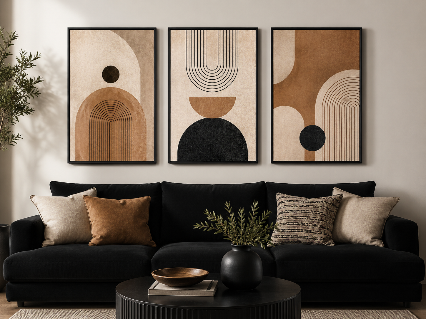 Warm Geometric Balance Canvas Wall Art Print – 3-Piece Abstract Boho Set