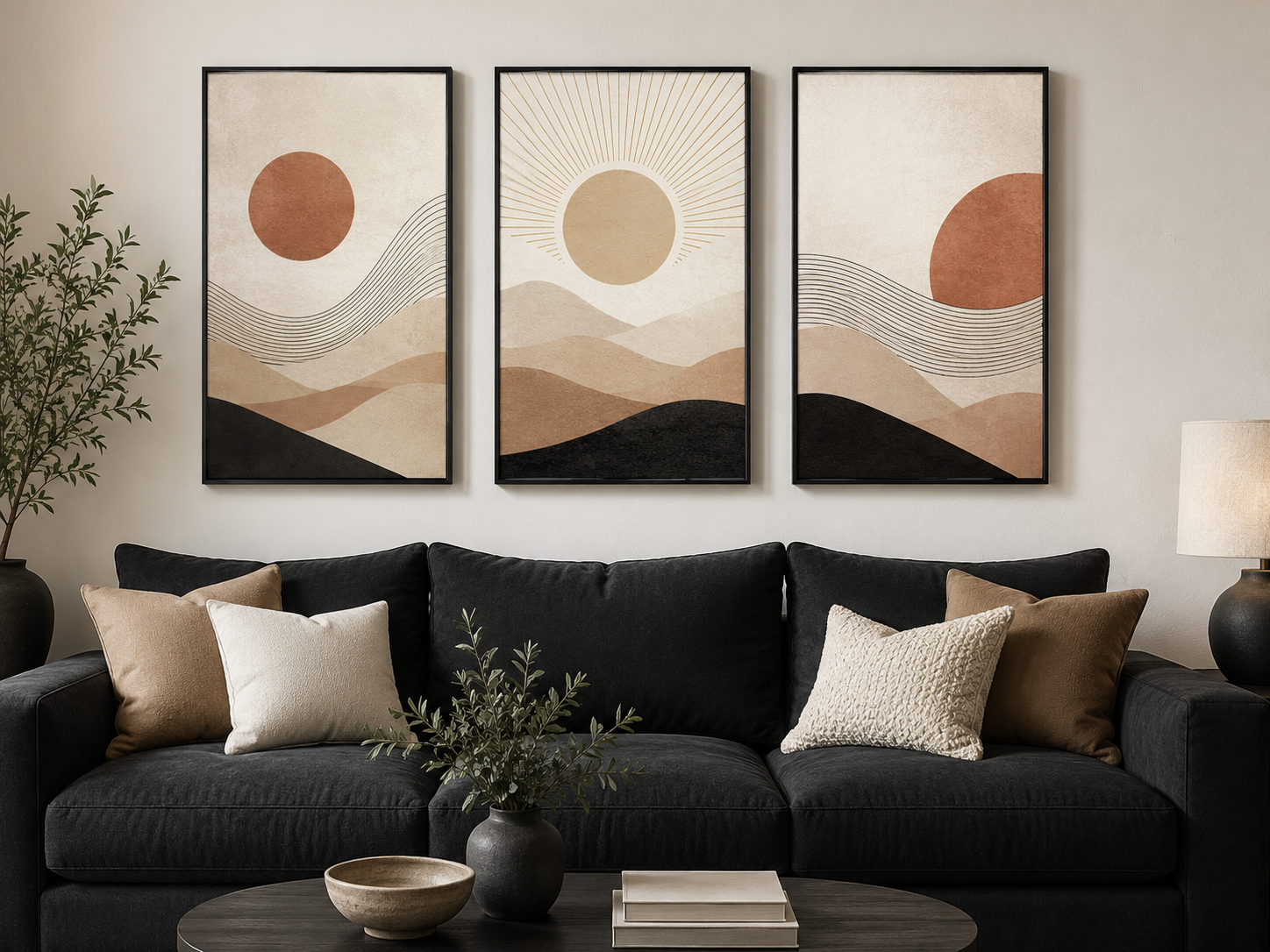 Sunlit Desert Waves Canvas Wall Art Print – 3-Piece Neutral Landscape Set