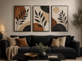 Dark Botanical Harmony Canvas Wall Art Print – 3-Piece Earth-Tone Nature Set