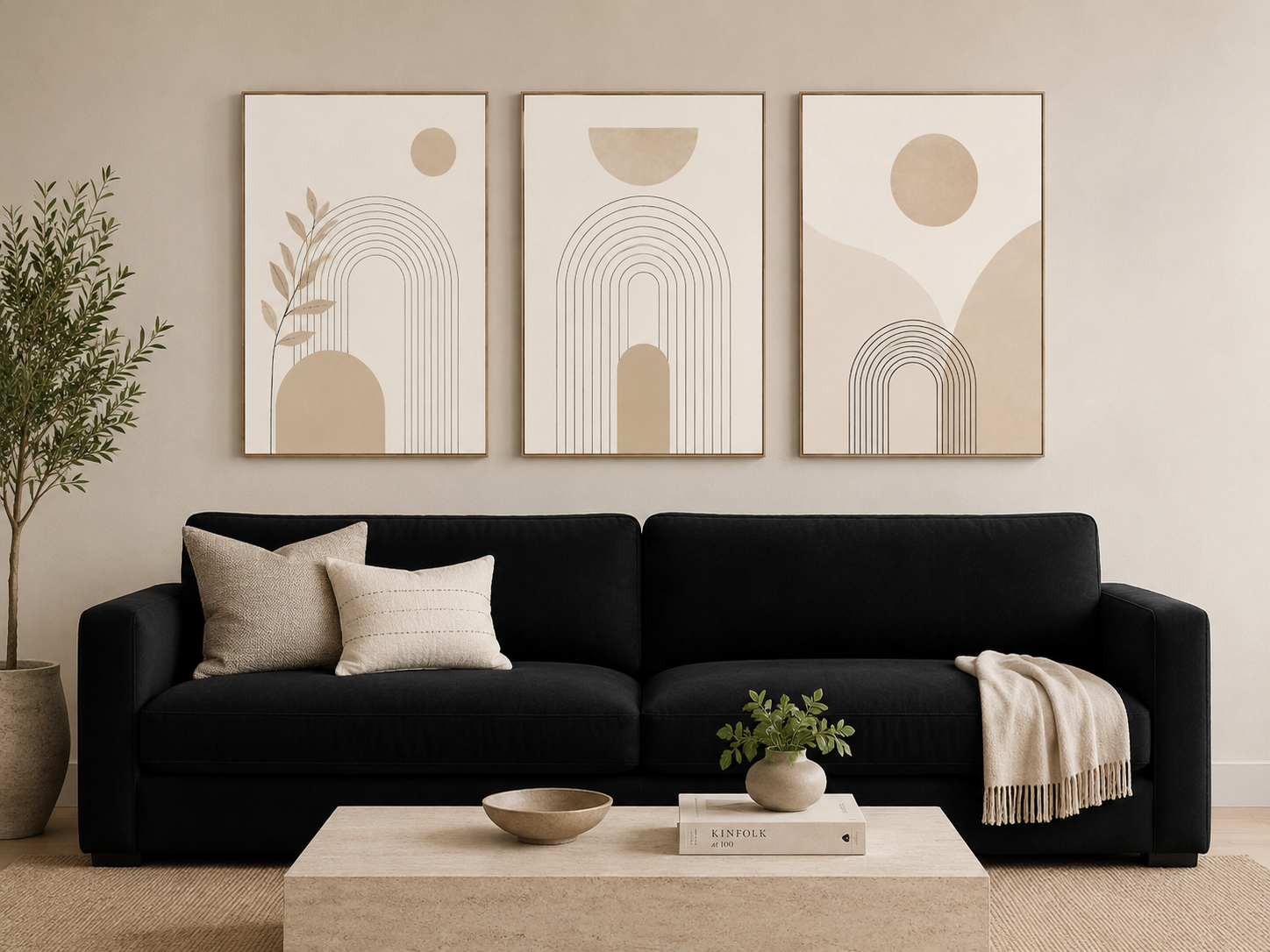 Minimalist Arch Harmony Canvas Wall Art Print – 3-Piece Beige Abstract Set