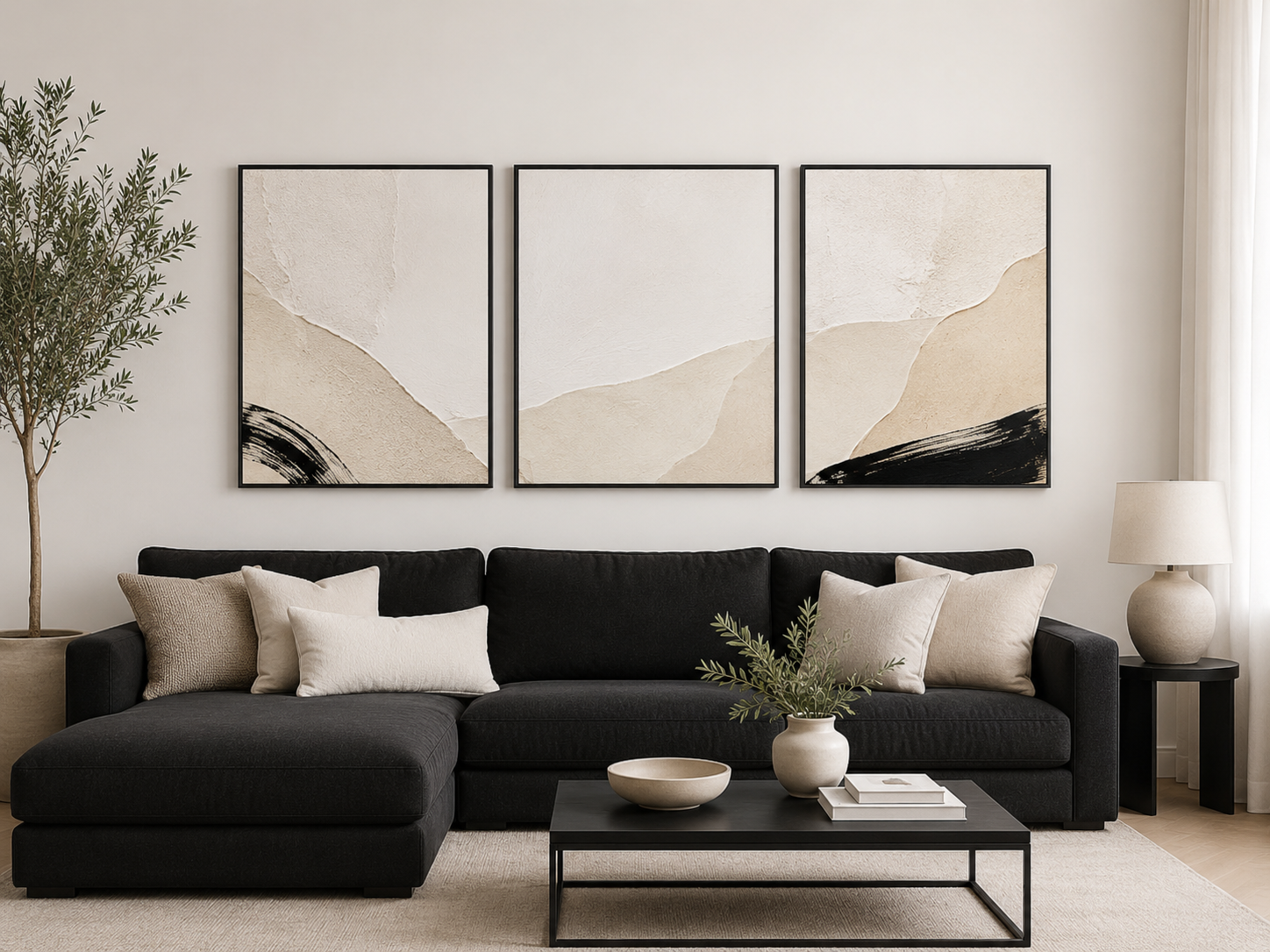 Peaceful Mountain Reflection Canvas Wall Art Print – 3-Piece Neutral Landscape Set