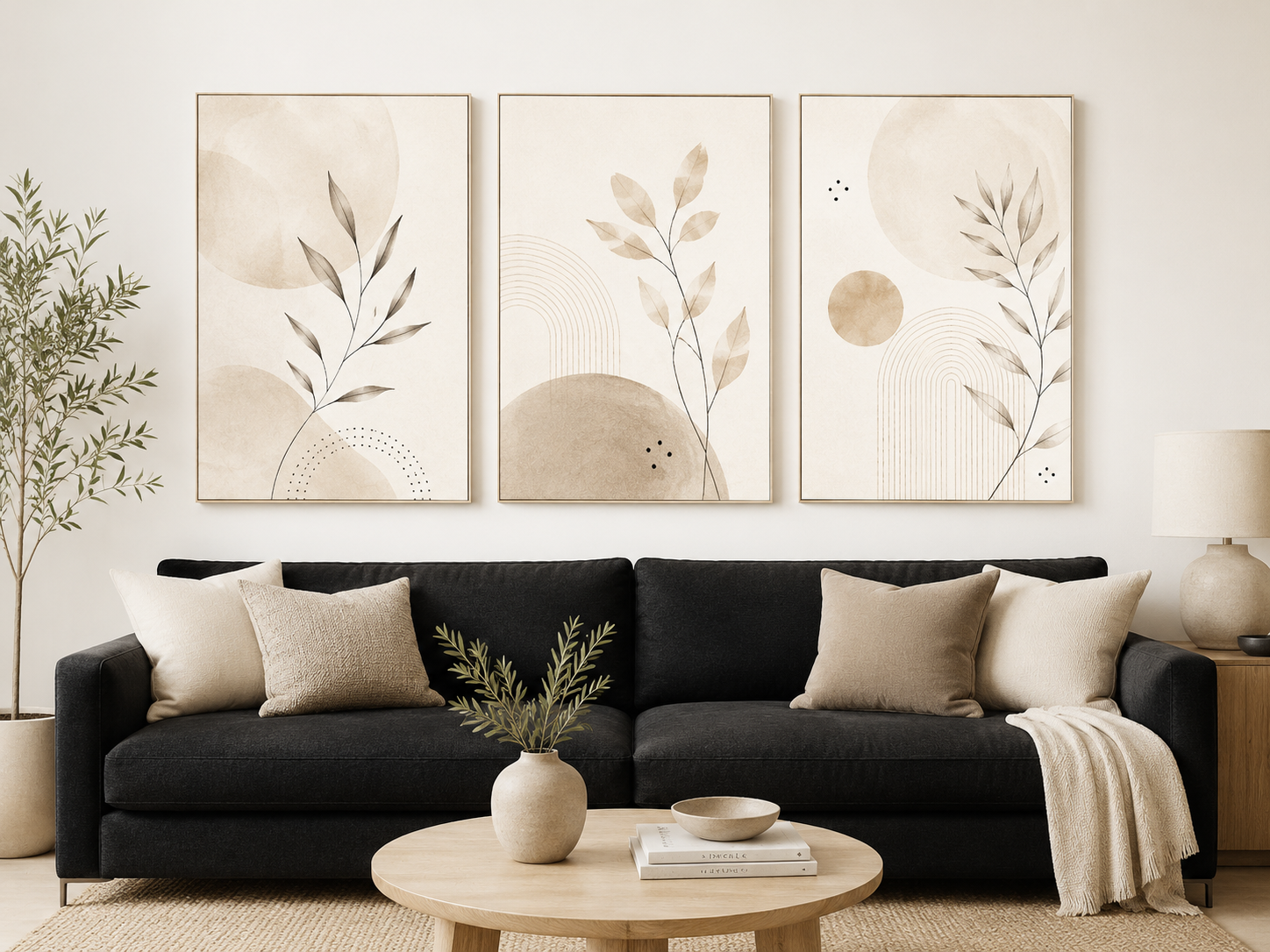 Delicate Botanical Harmony Canvas Wall Art Print – 3-Piece Neutral Nature Set